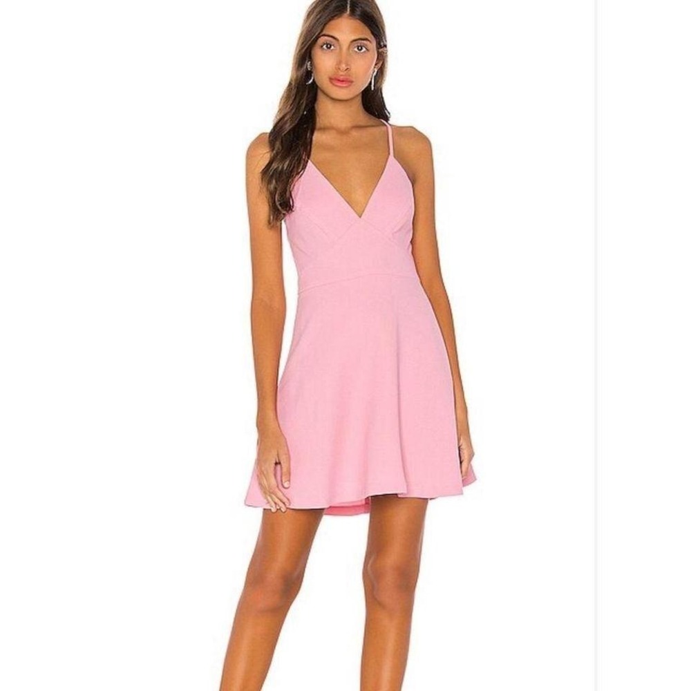 BCBGMAXAZRIA‎ Pink Fit Flare Mini Dress Crisscross Straps V Neck Party Size 6